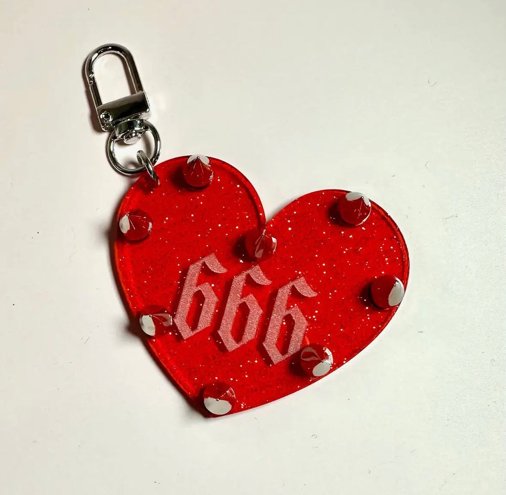 666 Studded Heart Keychain/Bag Charm