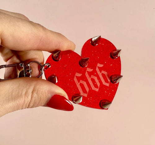 666 Studded Heart Keychain/Bag Charm