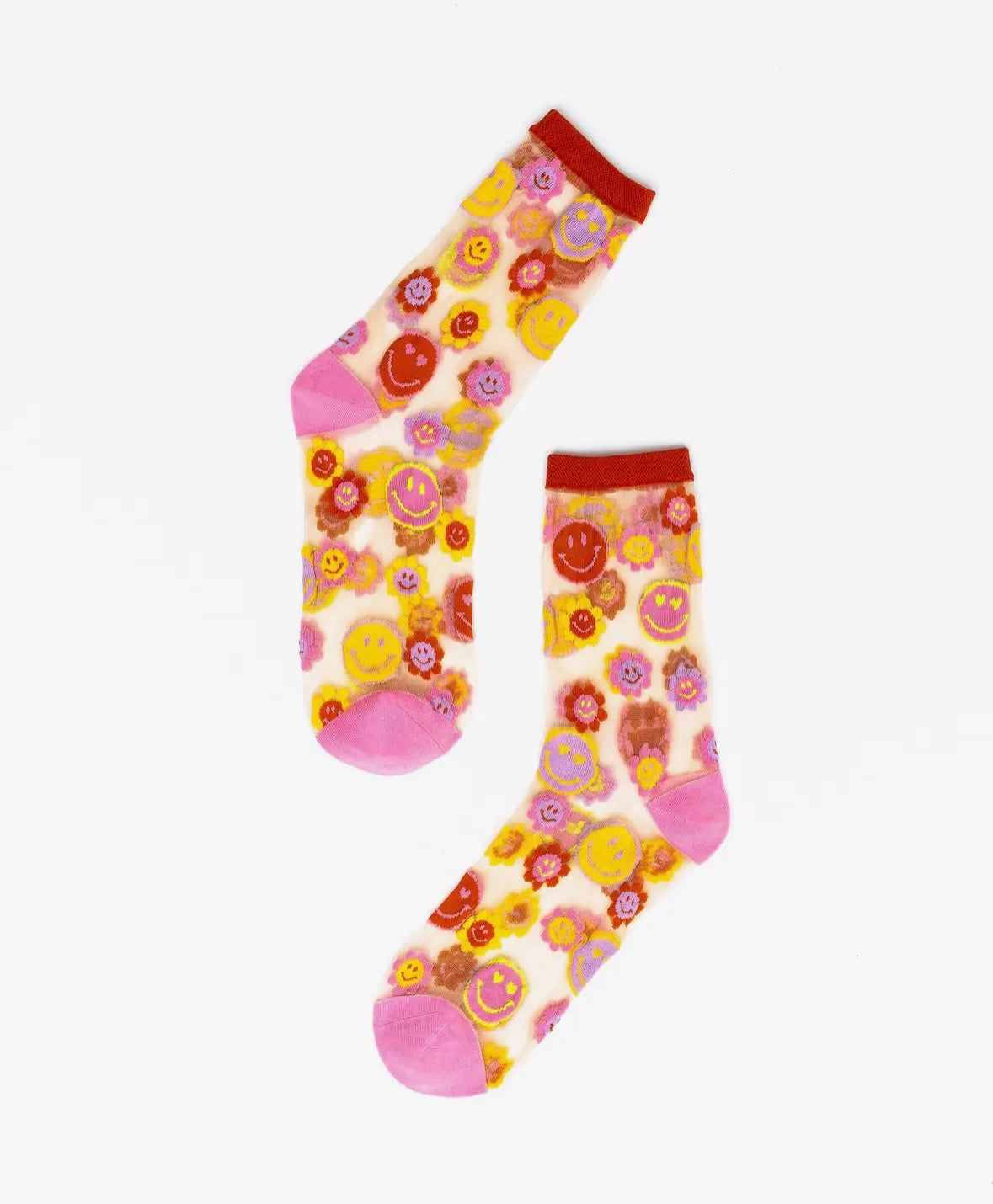 Smiley Face Daisy Sheer Crew Sock
